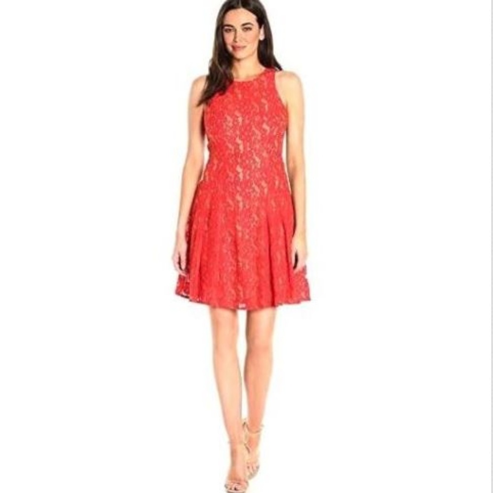 Ivanka Trump Red Lace Fit Flare Dress Size 12